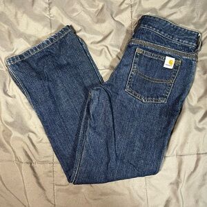 Carhartt‎ Girls 7 Denim Bootcut Jeans 💙 Heart Button + Embroidery